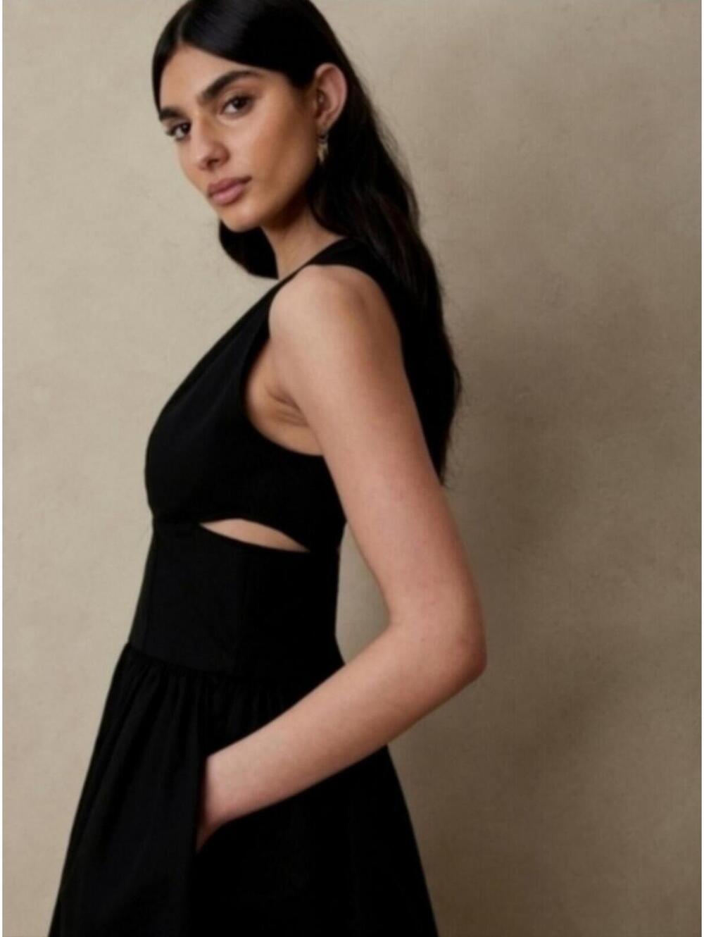 NWT Banana Republic Anisa Cut-Out Mini Dress Black 6T 6 TALL party cocktail - Picture 3 of 6